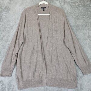 Eileen Fisher Sweater Womens Medium Beige Linen Cotton Open Front Cardigan